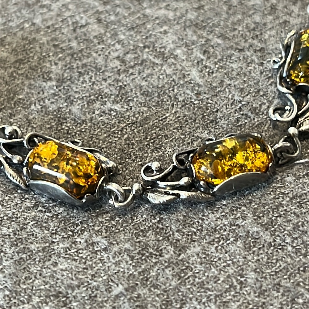 Sterling Honey Amber Rectangle Link Bracelet - Picture 2 of 8
